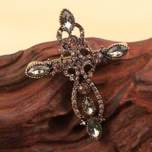 Rhinestone and Gemstone Intricate Cross Brooch Zinc Alloy New In Packaging